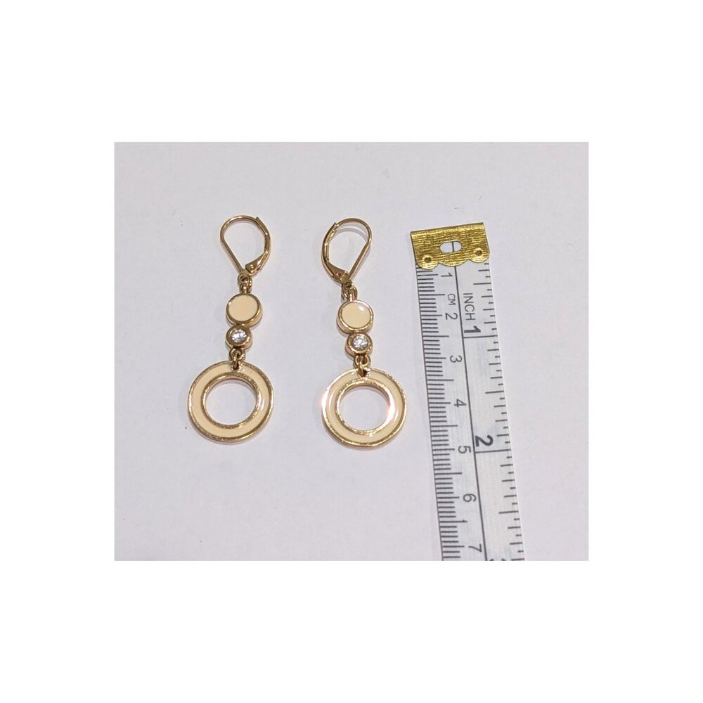 Gold Tone Ivory Enamel Necklace Drop Earrings Set Gift Box - Picture 6 of 10